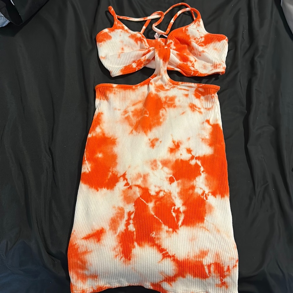 Baddieville orange tie dye dress